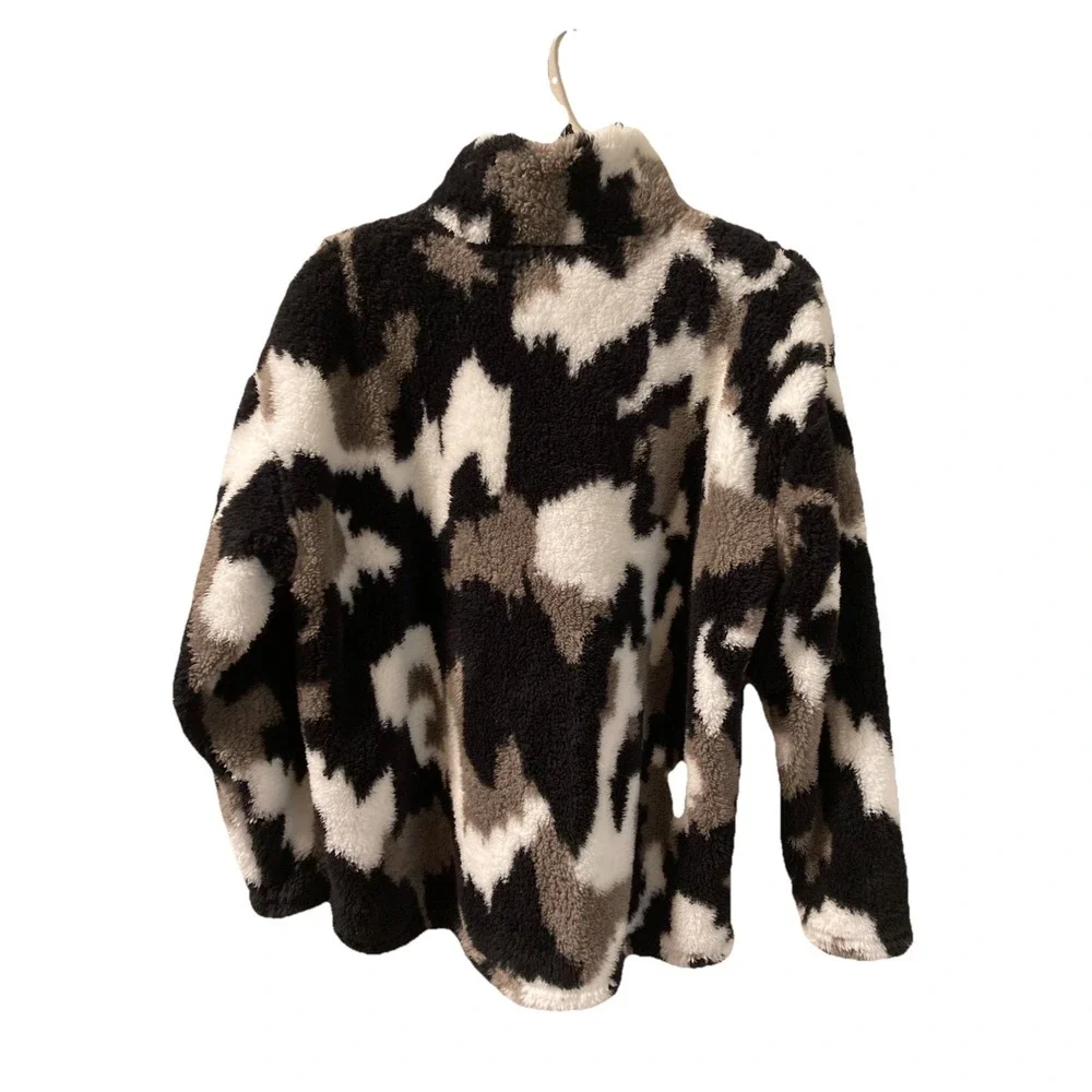 Eddie Bauer Womens 1/4‎ Zip Sweater Mock Neck Faux Fur Size XL Black Gray Cozy - Picture 6 of 9